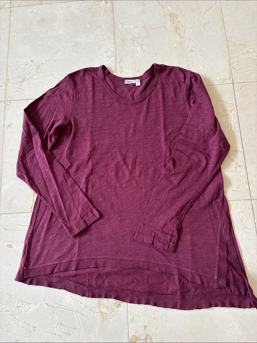 Wilt Burgundy Long Sleeve Asymmetrical Hem Tunic T-shirt